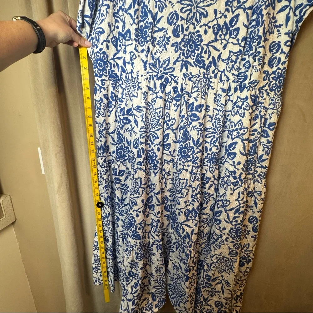 Estelle Cote Dazur Embroidered Midi Dress 1X 2X Eyelet Floral Summer Cotton